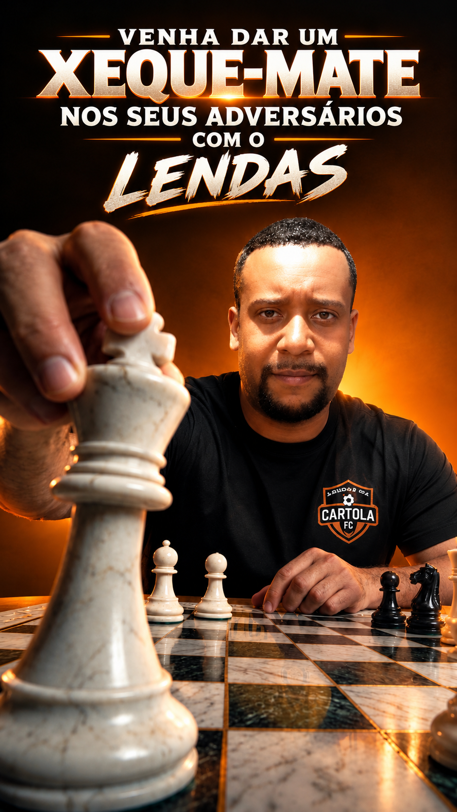 Jefferson Vieira diante do tabuleiro na campanha xeque-mate